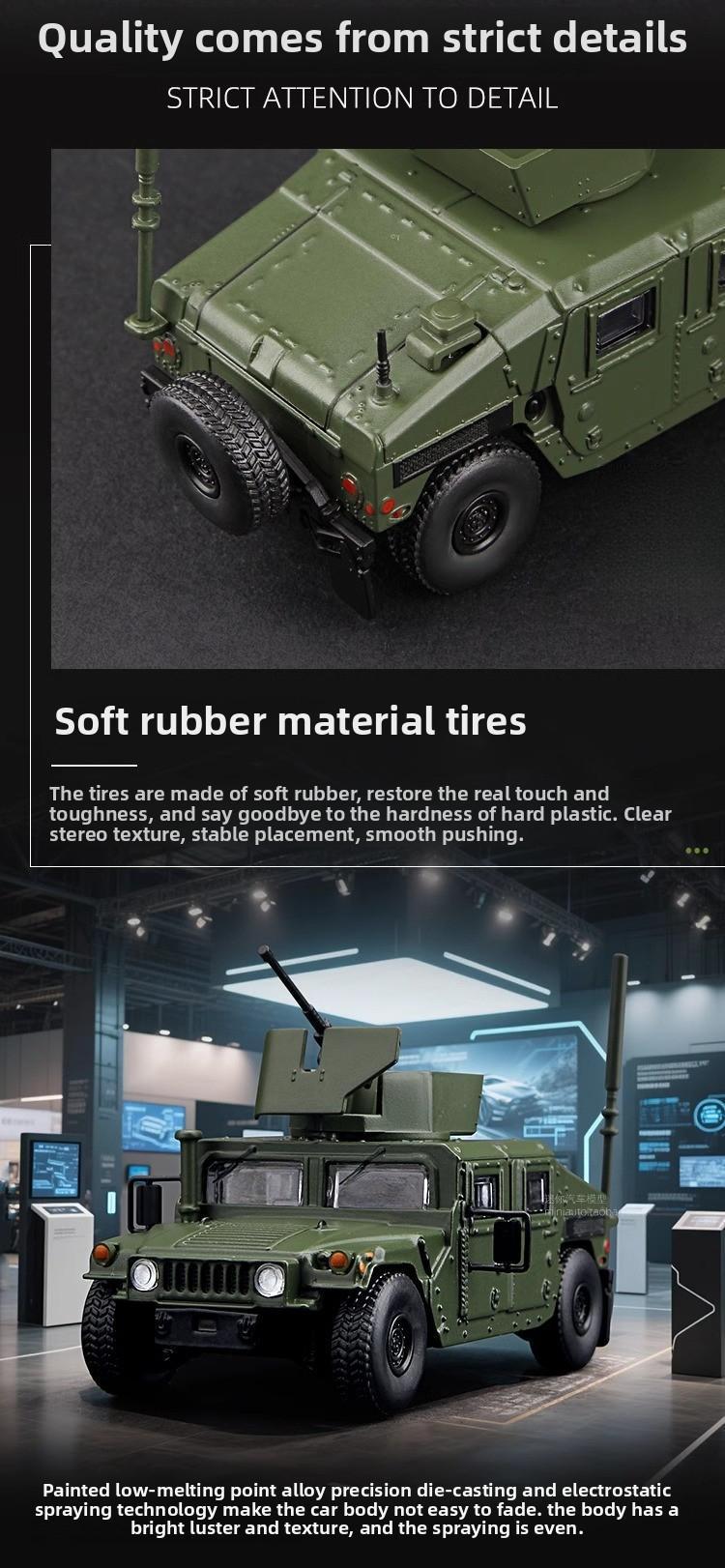 Product Introduction of 1:64 armored vehicle model M1151 alloy simulation vehicle model GAZ Tiger anti-tank missile vehicle model 34