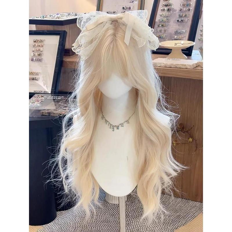 Tóc Giả Trùm Đầu, Dành Cho Nữ, Tóc Dài, Mỏng, Màu Trắng Sữa Và Vàng Kim, Phong Cách Lolita Nhật Bản, Sóng Sâu, Cos, Tóc Xoăn Dài, Mũ Đội Đầu, Năm 2024 6