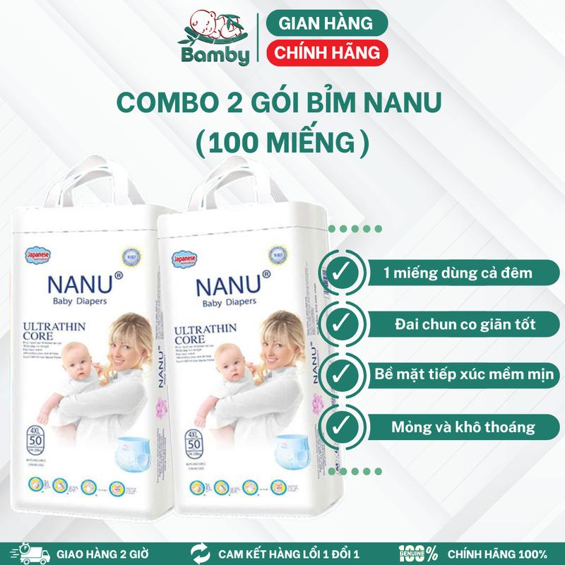 [COMBO 2 GÓI 100 MIẾNG] Tã/Bỉm NANU mới đủ size M100/L100/XL100/2XL100/3XL100/4XL100/5XL100....