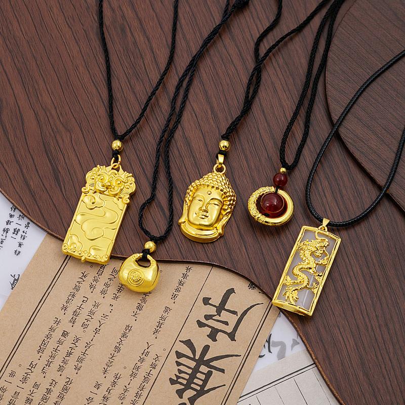 Product Introduction of Luxurious Chinese Style New Chinese Wedding Gold Fu Character Gourd Pendant Ethnic Style Premium Buddha Head Little Fat Fu Pendant Necklace 16