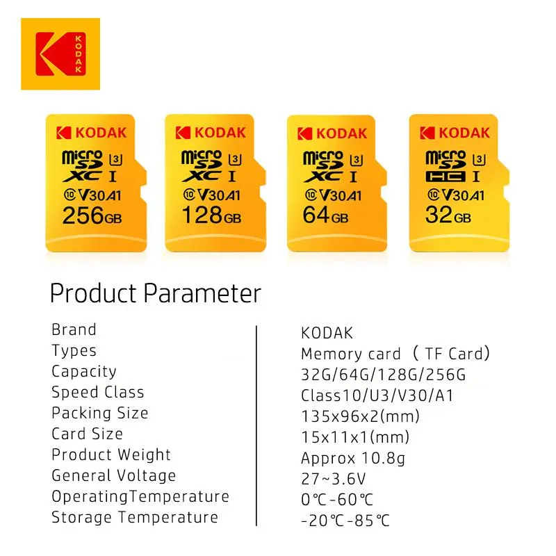 KODAK MicroSDXC Memory Card, 1 Count High Speed TF Card, 32G/64G/128G/256GB Camera Storage Card for Cameras, Mobile Phones, Driving Recorders 7