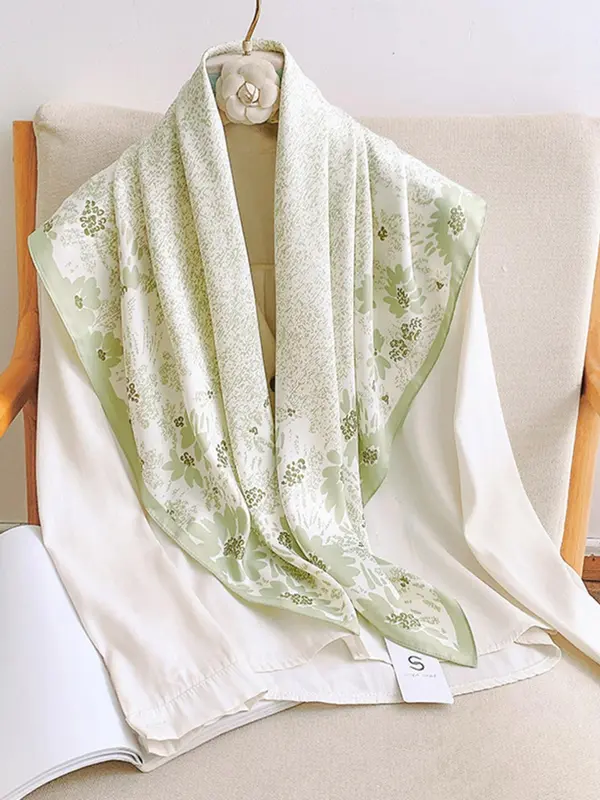 Women's Floral Print Silk Scarf, Fashionable Soft Breathable Scarf For All Seasons, Casual Versatile Scarf For Women Gifts 0