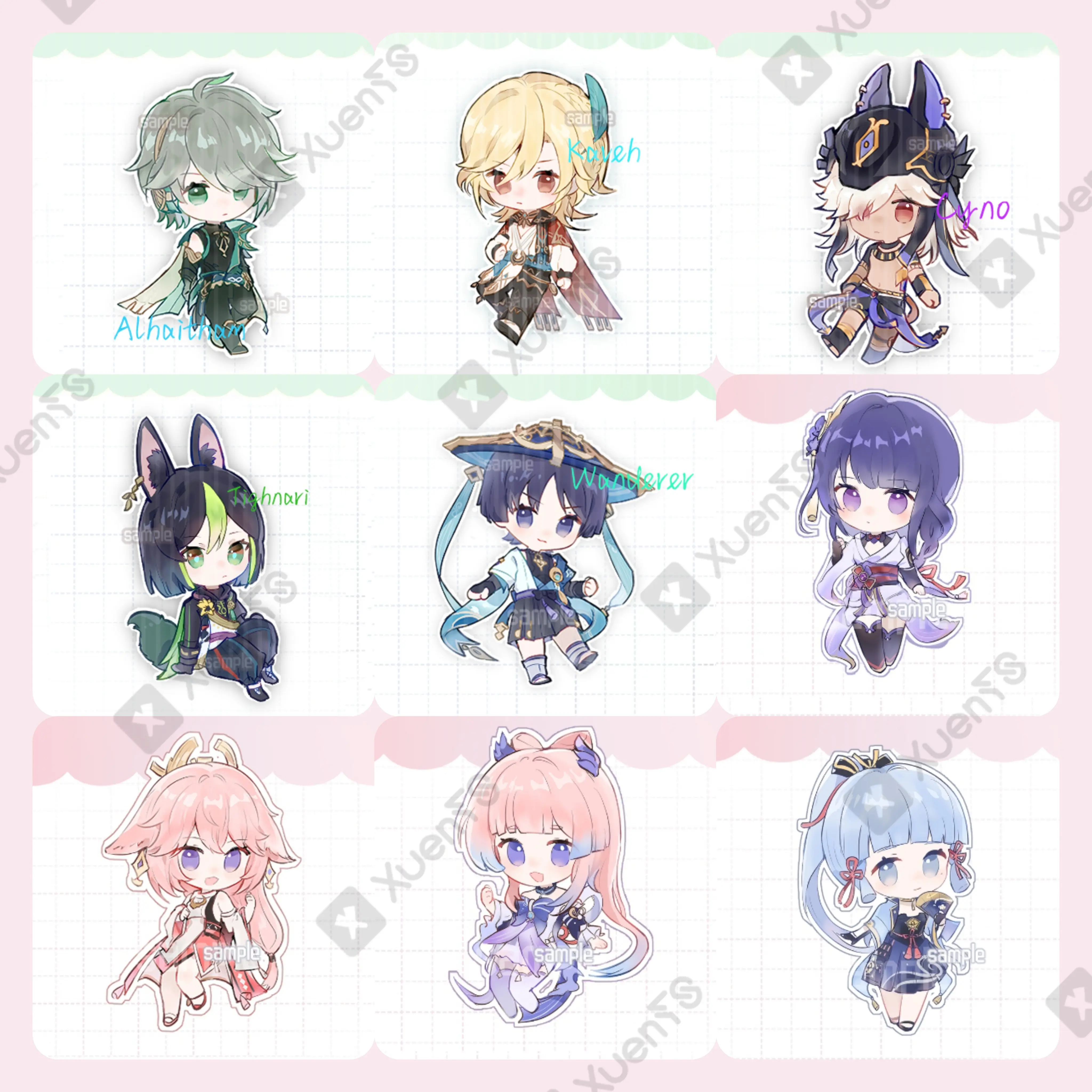[Ready Stock]Genshin Impact Male Characters Cute Acrylic Keychain Keyring Zhongli Xiao Ayato Kazuha Wanderer Alhaitham Nilou Nahida