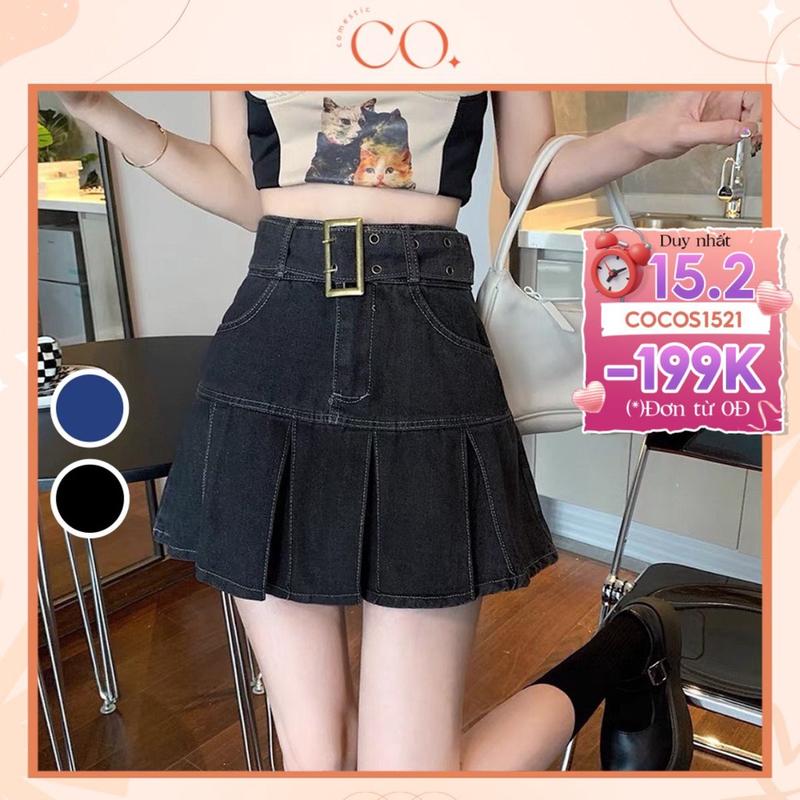  Chân váy nữ xếp ly cạp cao chân váy jean  kaki xếp ly phong cách _v12 