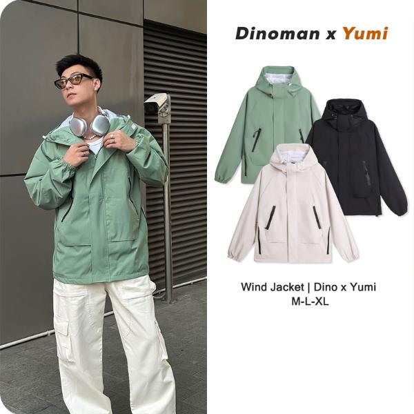 Áo Khoác Gió Dinoman & Yumi Cao Cấp 4 Túi Khóa Chống Nước Cản Gió Mũ có dây Rút Tiện Lợi AKG03