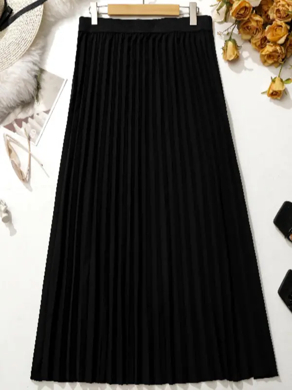 【Plus Size】 Solid Pleated Skirt, National Day Clothing, Elegant Fashion A-line Skirt for Daily Outdoor Wear, Women Plus Clothing for Summer 6