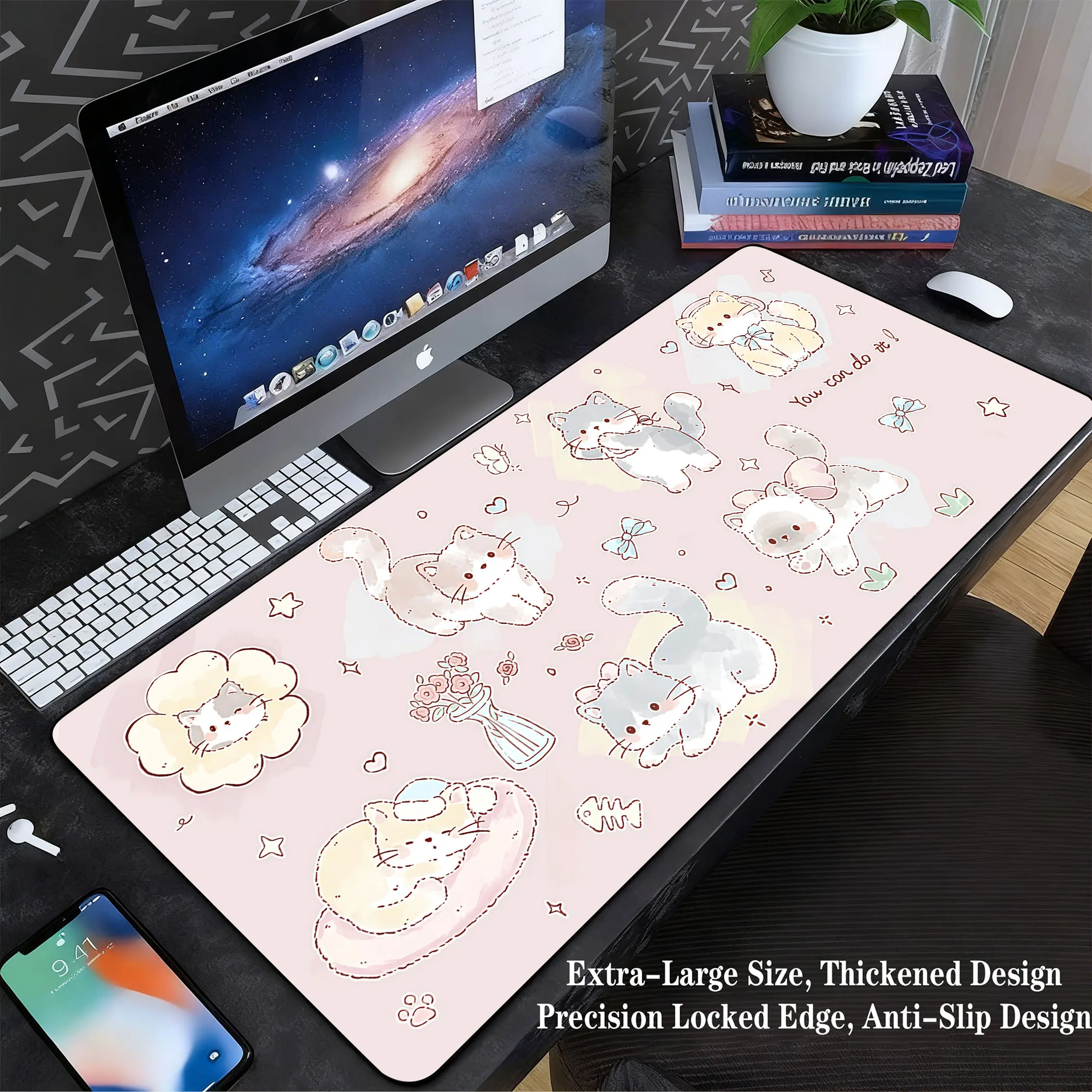 Mouse Pad Aesthetic Pink-Series Anime Cat Cute Extra Large Mouse Pad Computer Mouse Pad Keyboard Pad Professional Grade Minimalist Style Fashionable Gaming Mouse Pad 800x300mm.01