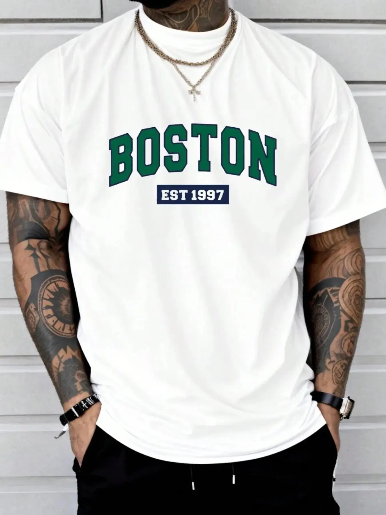 Men's Letter Print Round Neck Tee, Regular Fit Casual Short Sleeve Crew Neck T-Shirt for Summer, Fashion Men's Top for Daily Wear