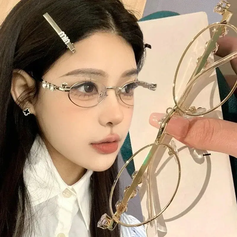 Shiny Transparent Lenses Small Round Frame Exquisite Glasses Women Men Metal Retro Fashion Decorative Glasses