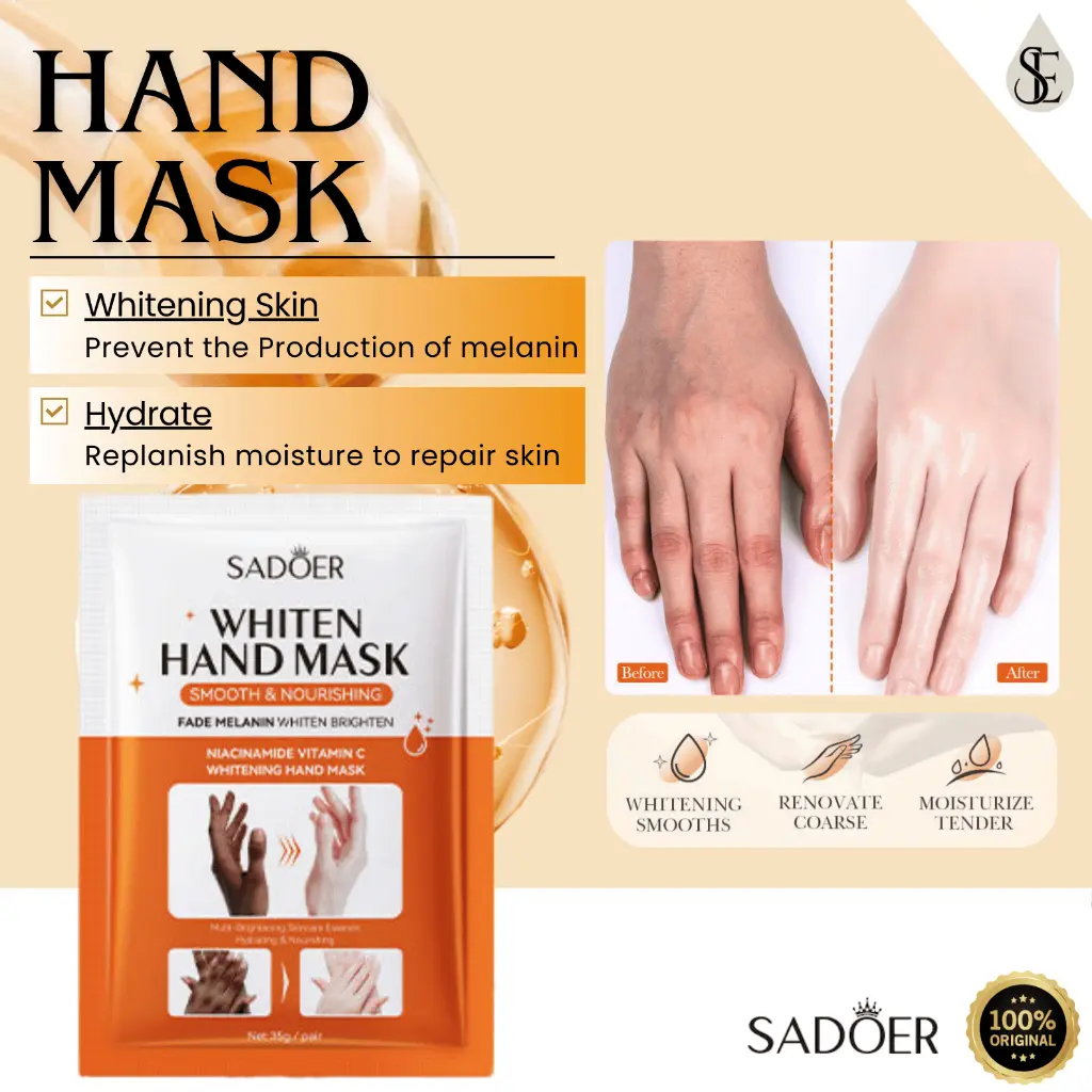 SADOER Glowing Whiten Hand Mask Gloves | Lightening Fade melanin and Natural Moisturizing | Nourishing for Dark Skin Masker | Pelembut Tangan Kering & Kasar Keriput