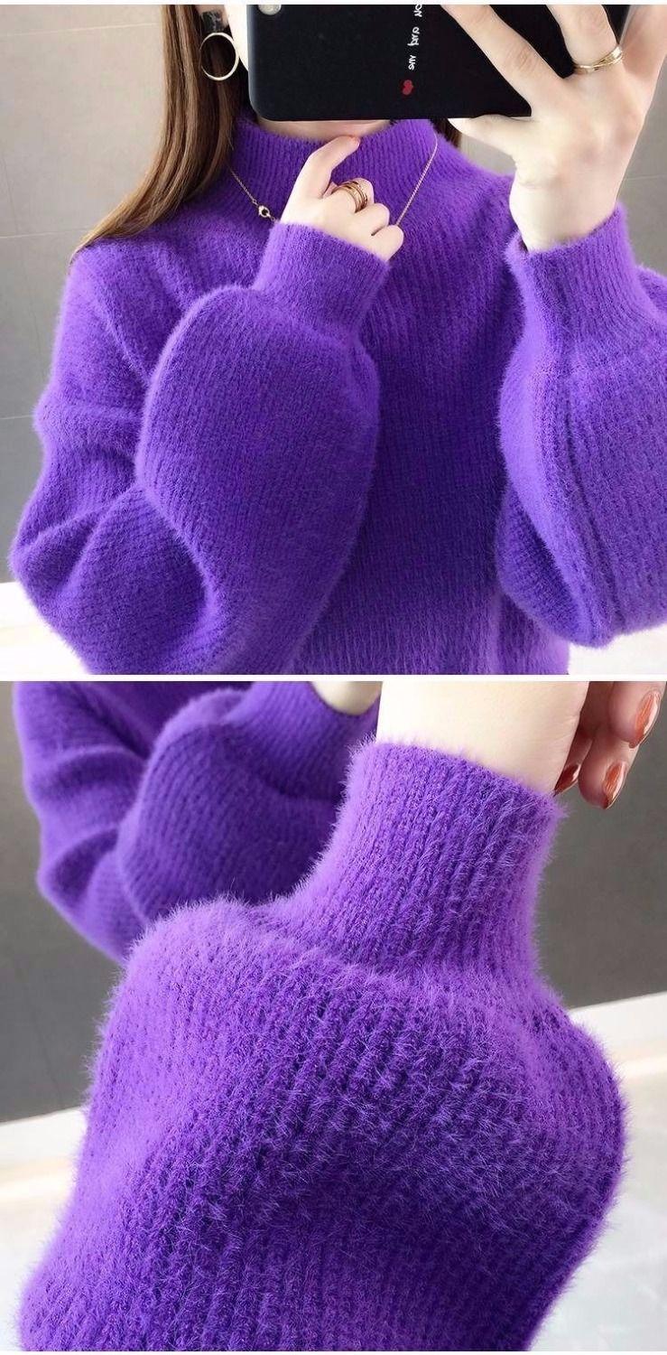 Product Introduction of Áo Len Nữ, Lông Chồn Nhân Tạo, Áo Áo Chui Đầu Mùa Thu Và Mùa Đông, Phong Cách Thường Ngày Tay Phồng Ngắn, Áo Len Mặc Trong, Dày, Không Xơ Vải, Năm 2025 3