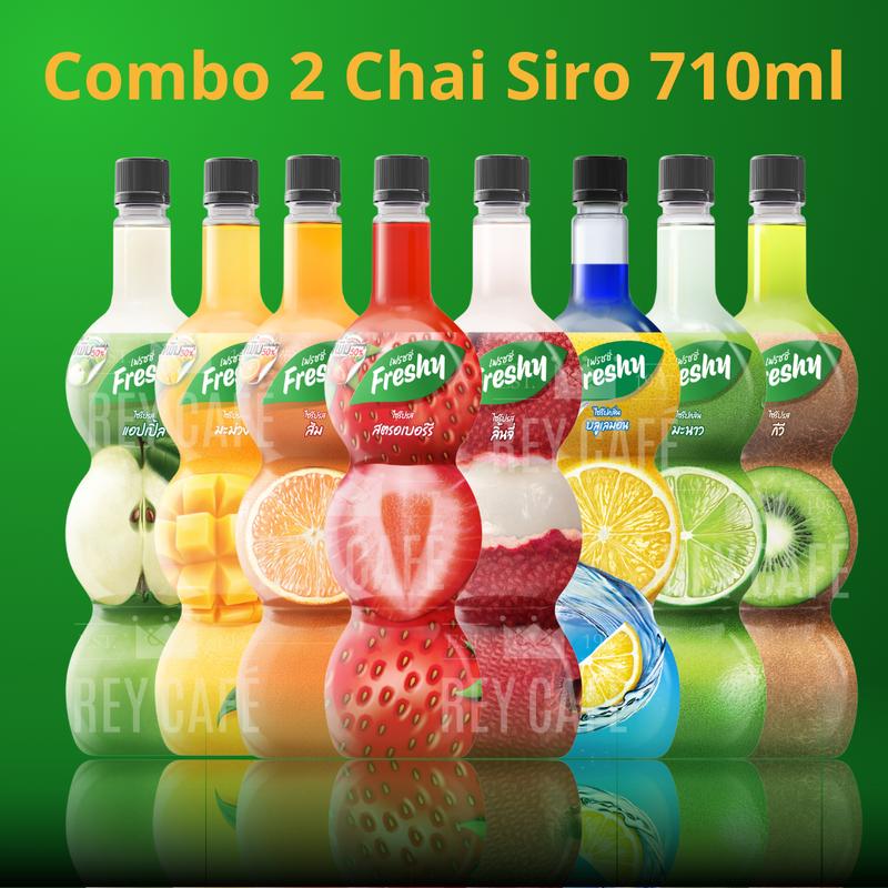 Combo 2 Chai 710ml Bộ 15 Mùi Siro Trái Cây Freshy - Syrup - Nguyên Liệu Pha Chế Cao Cấp Thái Lan - Baristhing Rey Cafe siro làm đá bào