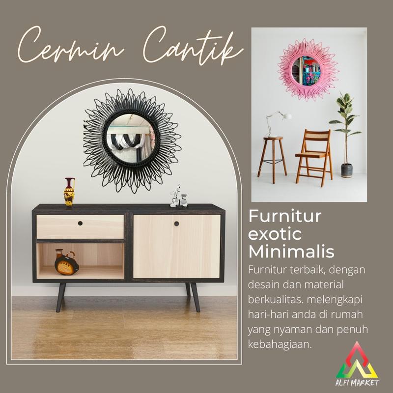 Kaca Rotan Kombinasi | Cermin Cantik Warna | Aesthetic Mirror | Cermin Hias Berwarna | Kaca Hiasan Dinding | Kaca Home Decor 9