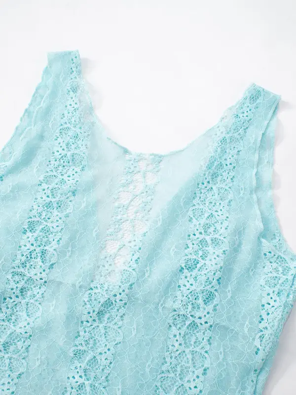 Women's Solid Color Halter Neck Lace Top, Fashion Casual Tank Top for Daily Outdoor Wear, Ladies Clothes for Summer 6