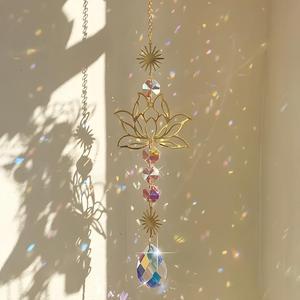 1 pieza Atrapasol de Cristal de Loto Exquisito con Cuentas Prismáticas, Adornos Celestiales para Decoración de Ventanas