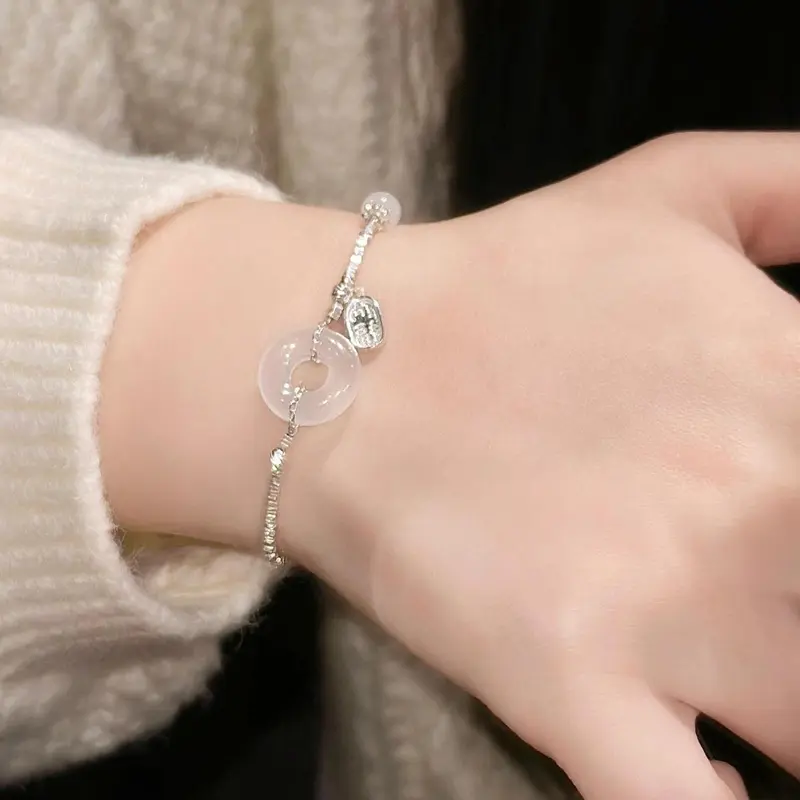 Vòng tay khóa an toànS925 Sterling dành cho phụ nữ, Màu bạc , may mắn, Màu bạc , Ins, nhỏ, mới, Trung Quốc, tinh tế, bạn gái, quà tặng 4