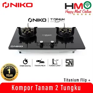 Kompor Tanam 2 Tungku Lipat + Timer Niko Titanium Flip Plus Stainless