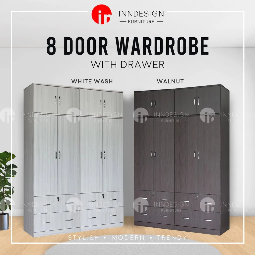 INNDESIGN 5FT WARDROBE 8 DOORS + 4 DRAWERS (FREE DELIVERY AND INSTALLATION)