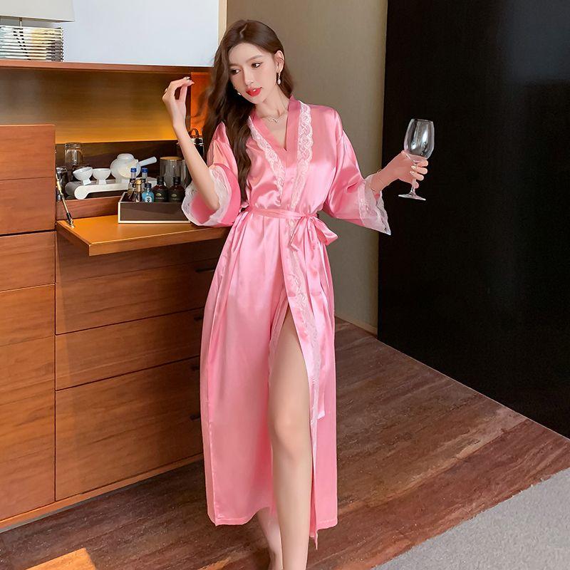 Product Introduction of Spring and Summer Mid-Length Nightgown Pure Sexy Pink Girl Morning Gowns Small Light Luxury High-Grade Pajamas Pink 19
