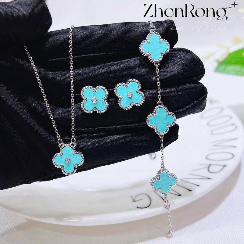 Product Introduction of Vòng cổ đá Xanh Biển nhẹ, giá cả phải chăng, sang trọng, bốn lá, vòng tay nữ thiết kế đặc biệt, đinh tán tai ngọc bích Mauve, mới 9