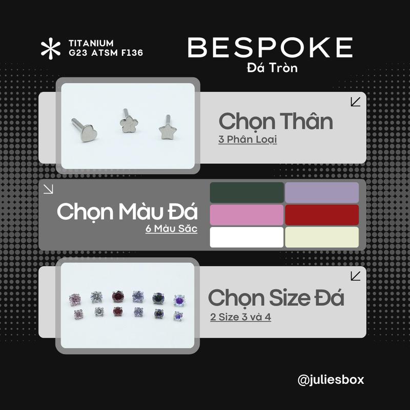   1 CHIẾC  Khuyên tai chất liệu titan G23 ASTM F-136 BESPOKE ĐÁ TRÒN Không Gỉ Không Kích Ứng juliesbox  XỎ  