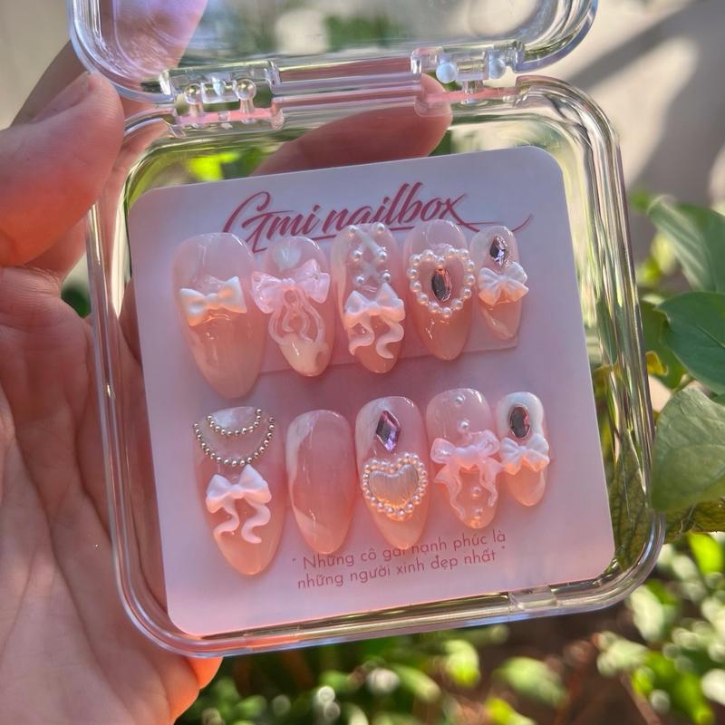 Y30 nailbox thiết kế thạch hồng nơ ko kén da