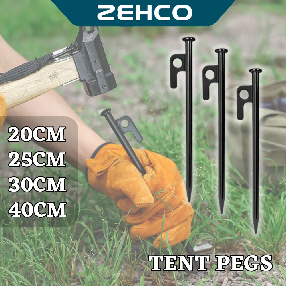 40/30/25/20cm Camping Tent Nail Peg Heavy Duty and Pole Holder for Flysheet Tarp Awning Canopy Support Anchor Camp Zehco