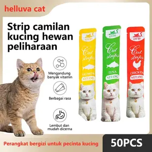 Helluva Cat 50PCS Snack Kucing Cat Strip 15gr Makanan Snack Kucing Adult Kitten Cat Strips Tuna Ayam Cod Nutrisi Tinggi Protein Rendah Kalori