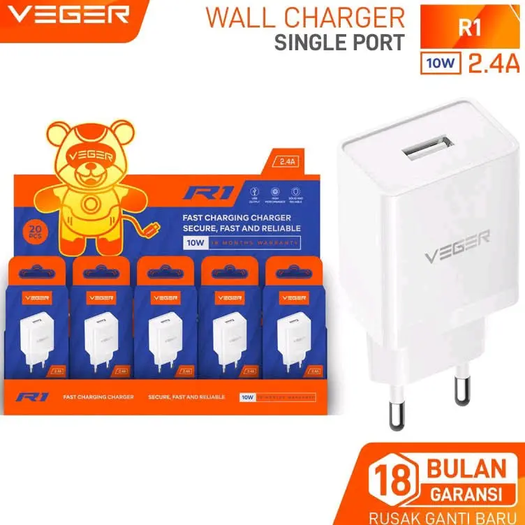 Kepala Cas Veger R1 10W Wall Charger 2.4A