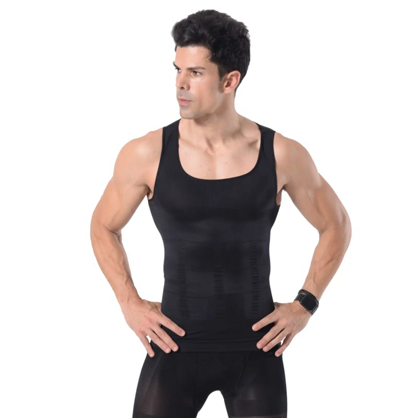 (OBEEITPL) 1pc Men'S Body Shaper Vest, Seamless Shapewear, Invisible Waist Cincher, Knit Fabric Crew Neck Tank Top,  All-Season Skinny Fit