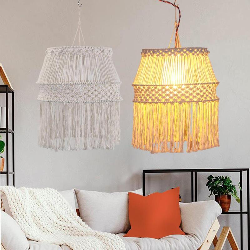 Macrame Lamp Shade Hanging Light Cover Woven Boho Hanging Lampshade Pendant Light Shade Replacement for Home Office Party Bedroom Nursery 6