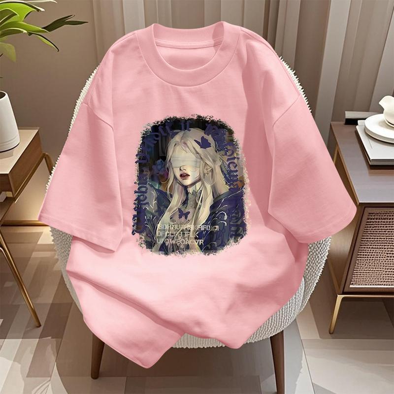 Áo Thun Cotton Ngắn Tay, Phong Cách Cổ Điển Mỹ Dáng Rộng Vừa Vặn, Thiết Kế Đẹp, Phong Cách Âu Mỹ Tối Màu, In Hình, Áo Cổ Thuyền Dành Cho Nữ 2