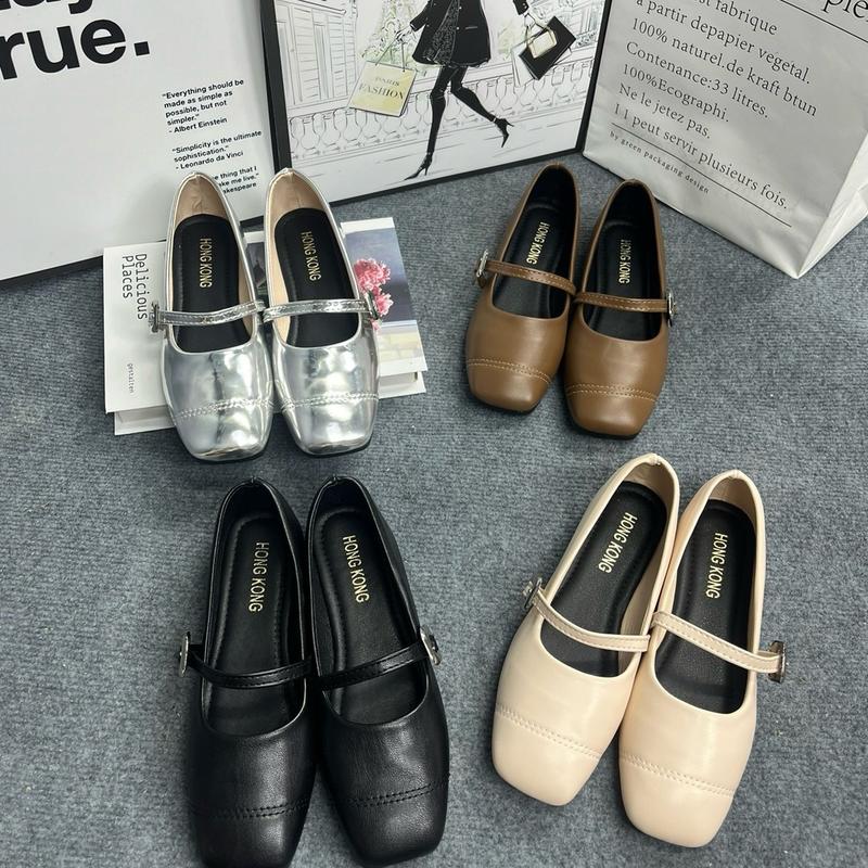 [D02- Form chuẩn] Giày búp bê nữ bệt da mềm khoá vuông sang chảnh Shoes loli