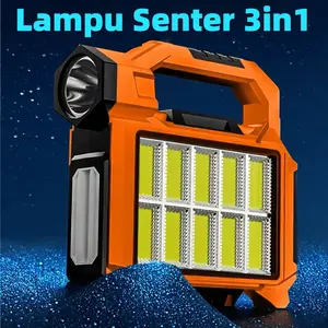 Lampu Lentera Senter Emergency Solar Rechargeable 3in1 Portabel Waterproof Lampu Berkemah Light Outdoor Multifungsi Power Bank Tiga Sumber Cahaya Lampu Sorot Ringan Yang Kuat