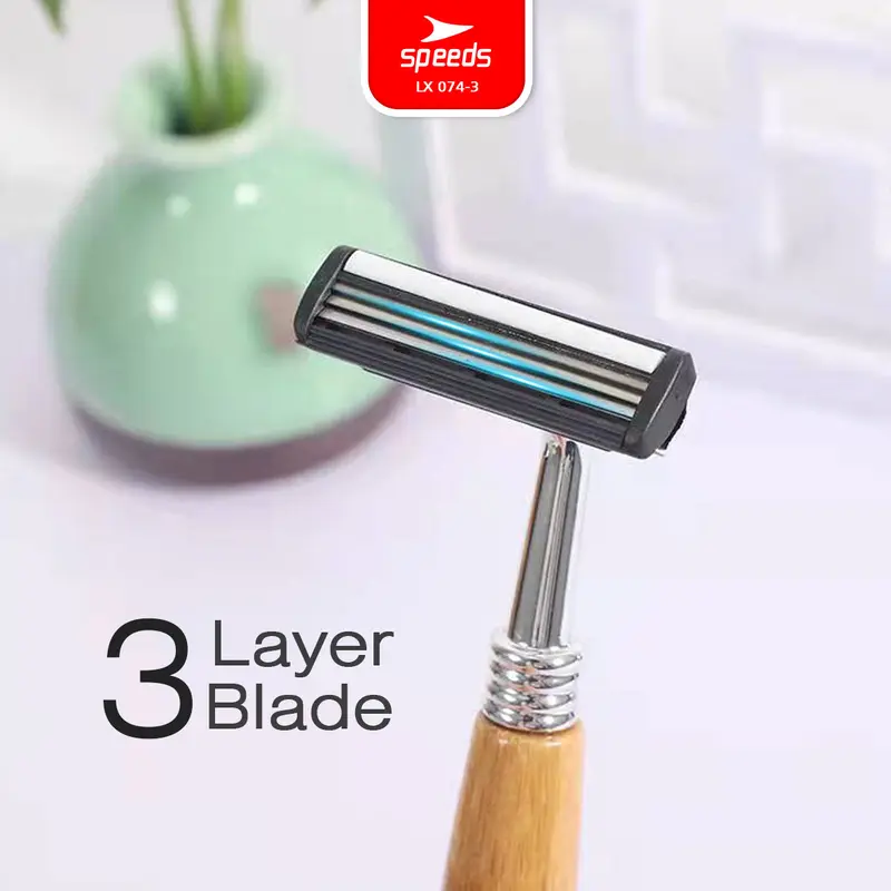 SPEEDS Shaving Kit Hotel 3 Mata Pisau Cukur Shaving Praktis Jenggot Kumis Cream Alat Cukur 074-3 5