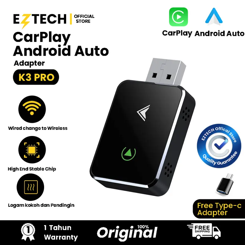EZTECH New Innovation Portable Wireless Carplay Android Auto 2 in 1 Adapter , Car Play Android Auto Wireless Adapter, Wireless Android Auto Car Adapter for Wired Android Auto Cars Converts Wired to Wireless Easy Setup Plug & Play  [EZTECH] 0