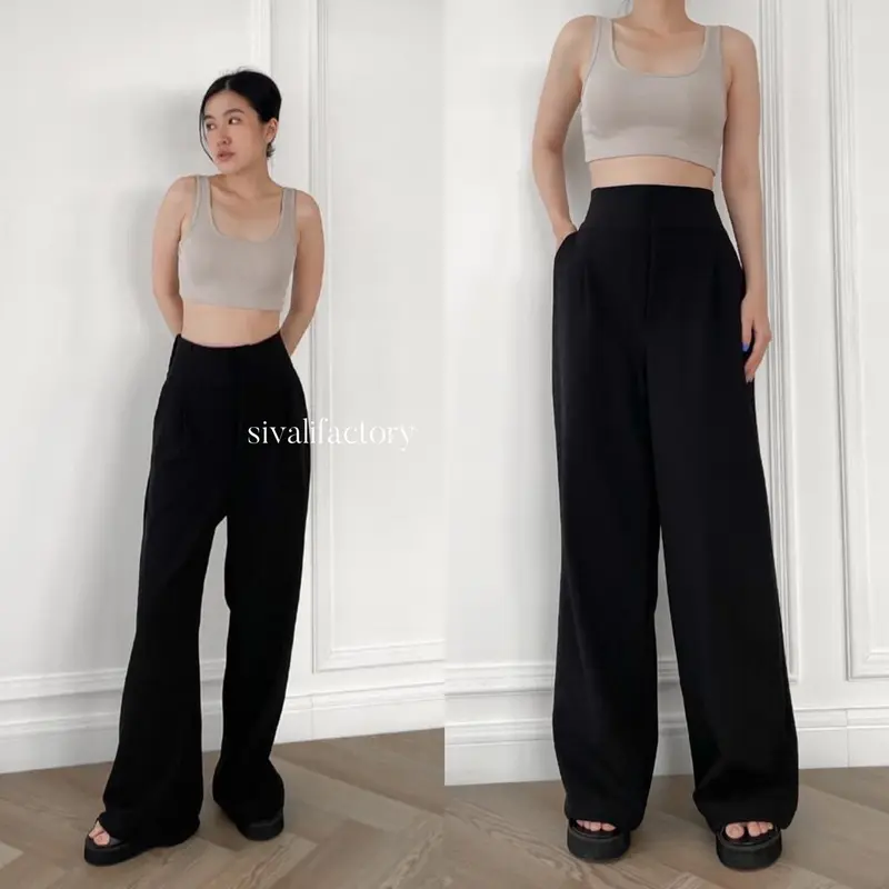 SIVALI Olivia Pants || Celana Kulot Highwaist - Cullote Pants - Celana Wanita Kaki Panjang Tebal Flowy Tebal Flowy Basic Scuba Bawahan Casual Loose Cutbray Hitam Airflow 1