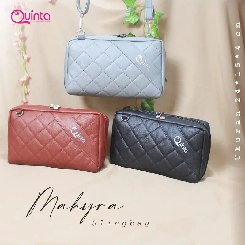 TAS SELEMPANG WANITA QUINTA MAHYRA SLINGBAG UK. 24X15X4 CM  Dengan Quilting Bahan 3 Lapis, Tas Pengatur Keuangan Anda Hitam 4