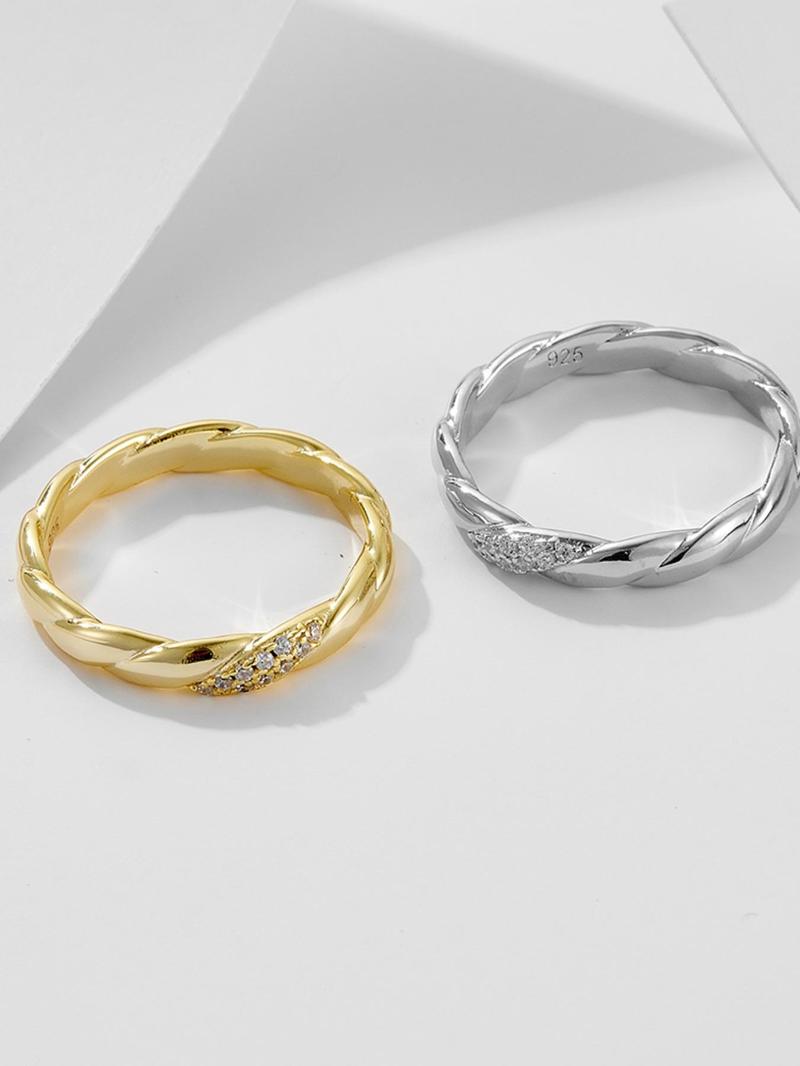 Product Introduction of S925 Sterling Silver Twist Design Ring, Artificial Zircon Decor Ring, Fashion Jewelry Accessories for Women, with Box 4