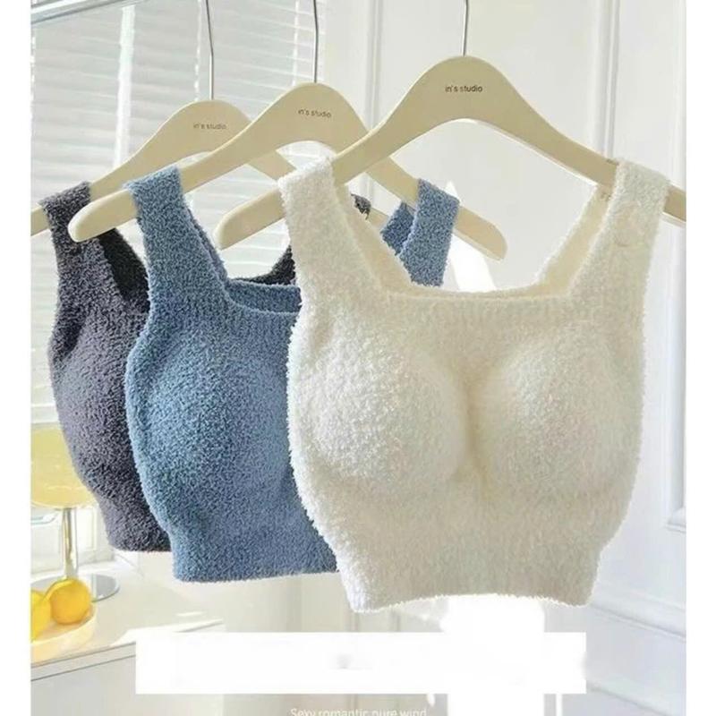 Áo Bra Bông Lông Cừu Giữ Nhiệt 2in1 Không Cần Mặc Thêm Áo Lót Nữ Top Women Nhung