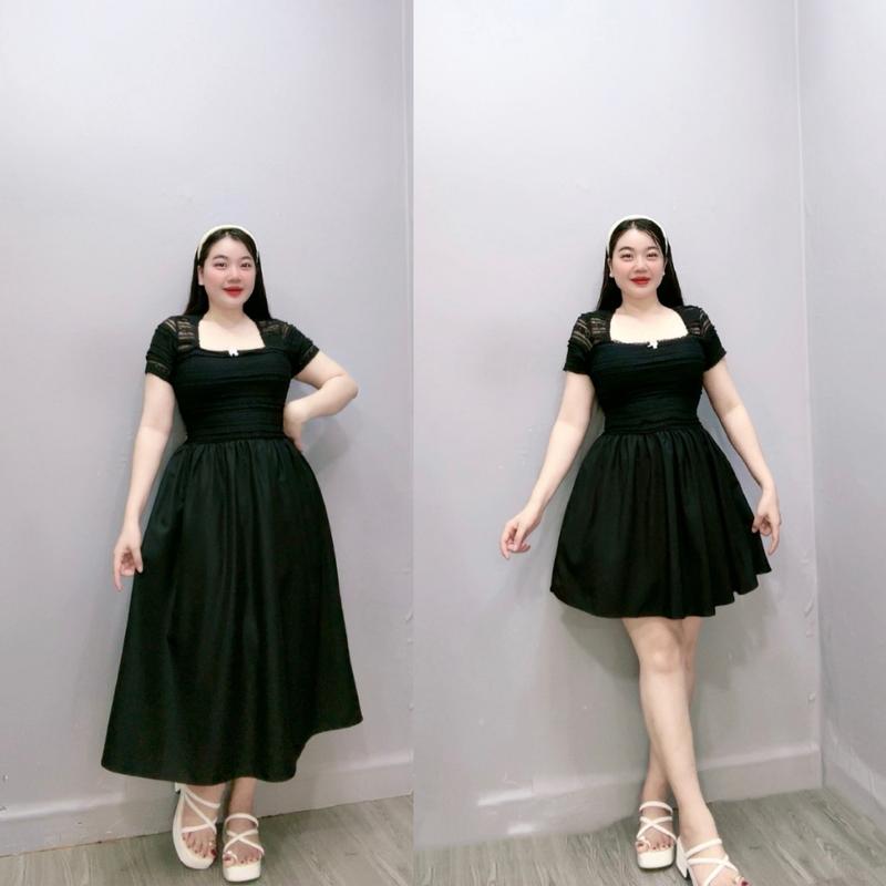  Đầm ren bigsize nữ tay ngắn cổ vuông kèm nơ tôn eo có đầm dài và ngắn phù hợp mặc đi tiệc trẻ trung năng động G673 G674 