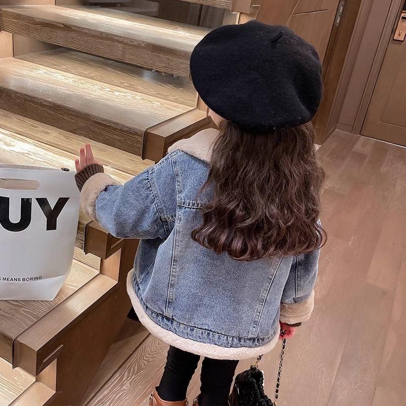 Product Introduction of Áo Khoác Denim Lót Lông Cừu, Cho Bé Gái, Dày Dặn, Áo Khoác Bông, Mùa Thu Đông, Áo Sơ Mi Sành Điệu, Hợp Xu hướng, Hàng Mới Về Năm 2025 7