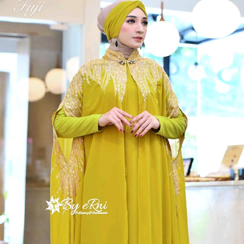 Kaftan Fuji Set Inner Gamis Bordir Manual Langsung Kain Abaya Muslim Bahan Ceruty Mewah Kaftan Dress   Panjang Payet Pesta Kondangan Dewasa Kaftan Hitam Outer Nyatu Kaftan Raya Abaya Raya 2025 4