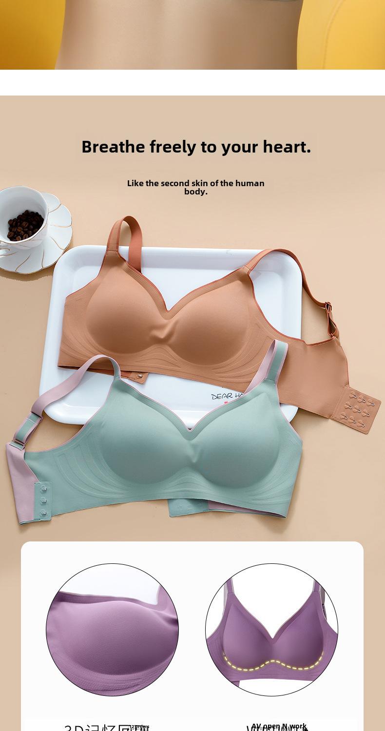 Product Introduction of Color Block Gradient Seamless Bra for Women Small Chest Push-Up Latex Adjustable Wireless Sports Bra skims  bra 12