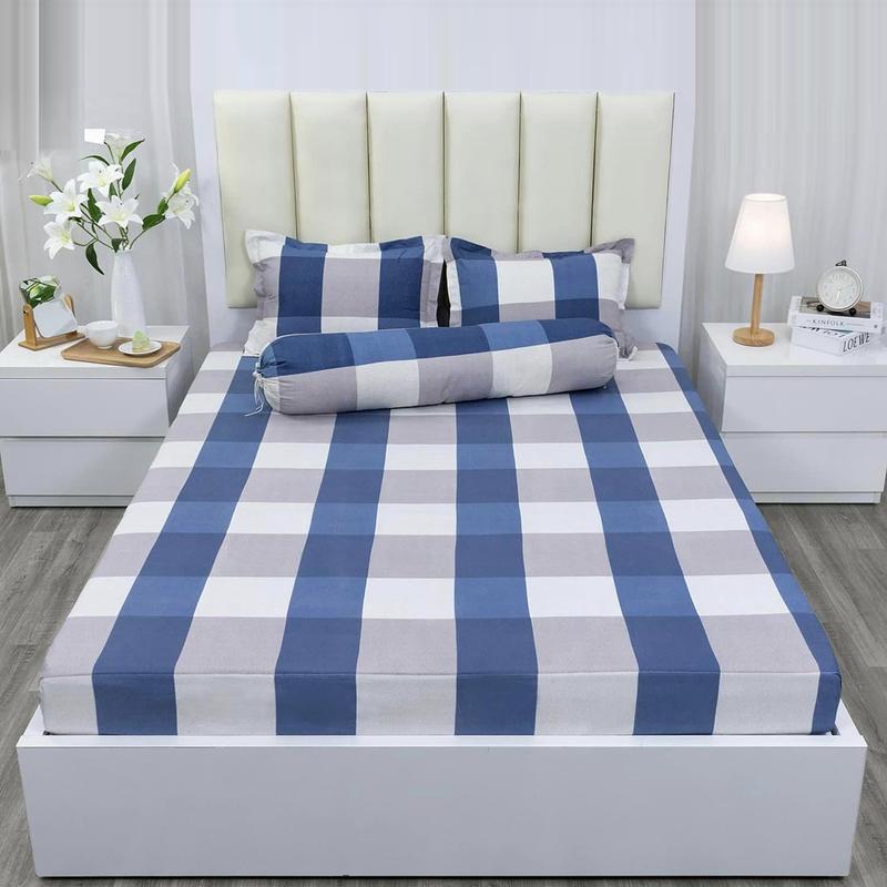 Bộ ga bo chun kèm 2 vỏ gối nằm mẫu kẻ caro 3 màu hàng loại 1 - Gra nệm