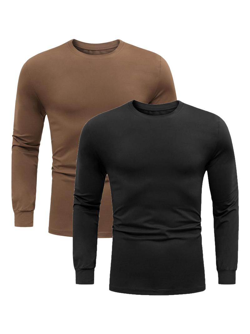 Product Introduction of 【Plus Size】 Men's Solid Long Sleeve Tee, Casual Basic Round Neck T-shirt for Fall & Winter, Men's Top for Daily Wear 2