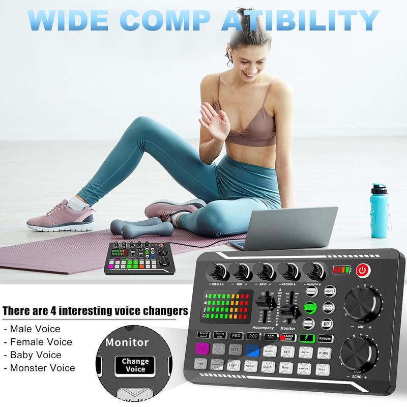 F998 Live Sound Card, USB Rechargeable Live Sound Card Audio Mixer, Sound Card for Live Streaming, DJ Music Mixer for Live Streaming/Gaming 3