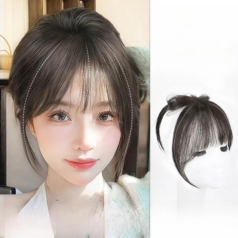 Bộ Tóc Mái Kiểu Pháp, Phổ Biến, Dành Cho Nữ, Đầu Trên, Tóc Nối, Mô Phỏng Tự Nhiên, Che Trán, Thích Hợp Cho Tóc Bạc, Có Mái Bằng Không Khí