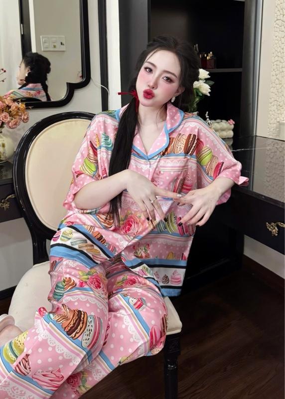 Product Introduction of Đồ Bộ Nữ Pijama Cánh Dơi Lady _ Size 45_68kg. Chất Vải Lụa Latin Mềm Mát . Quần Dài 95cm Có Túi 7