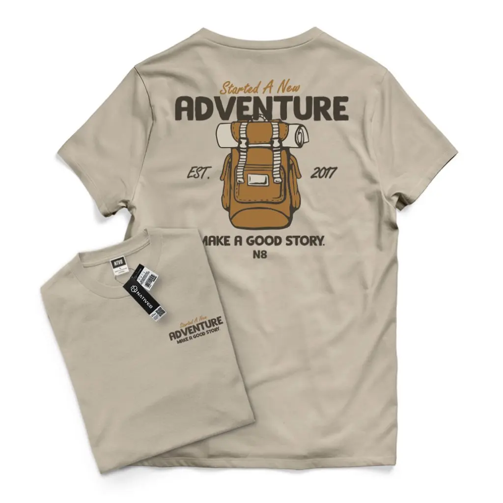 T-shirt Distro Pria Wanita Warna Cream Premium Bahan Katun Combed 30s I Baju Kaos Cowok Cewek Distro Original Motif ADVENTURE Simple Keren Oblong